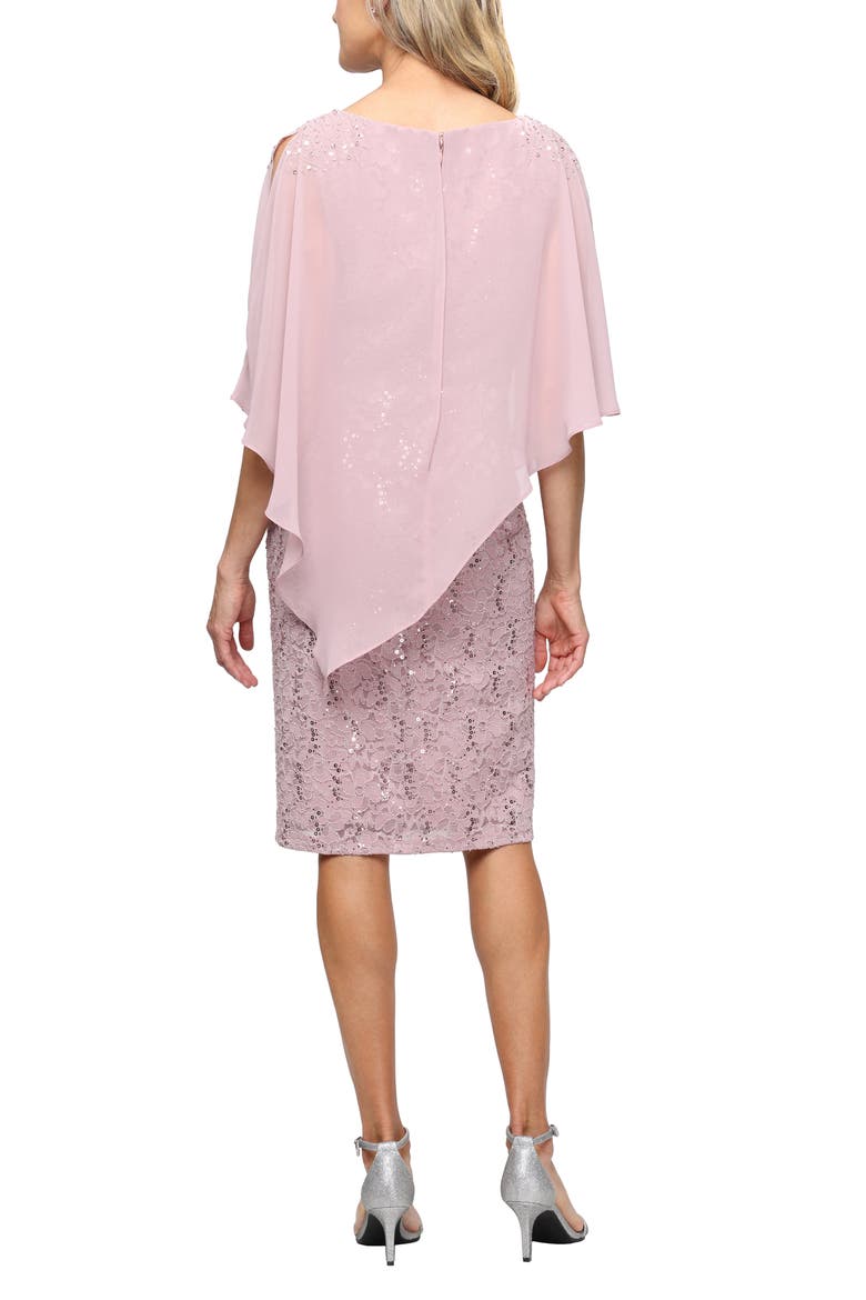 Chiffon Capelet Floral Lace Cocktail Dress, Alternate, color, BLUSH