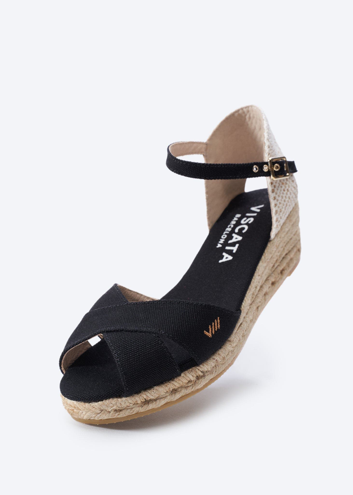 VISCATA Salina Canvas Espadrille Sandal Wedges, Alternate, color, Black