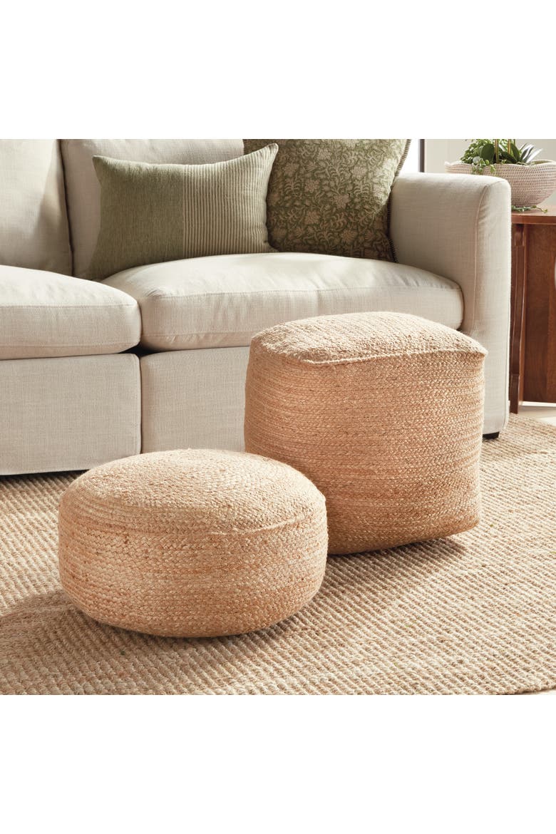 Natural Jute & Foam Cotton Square Pouf, Alternate, color, Brown