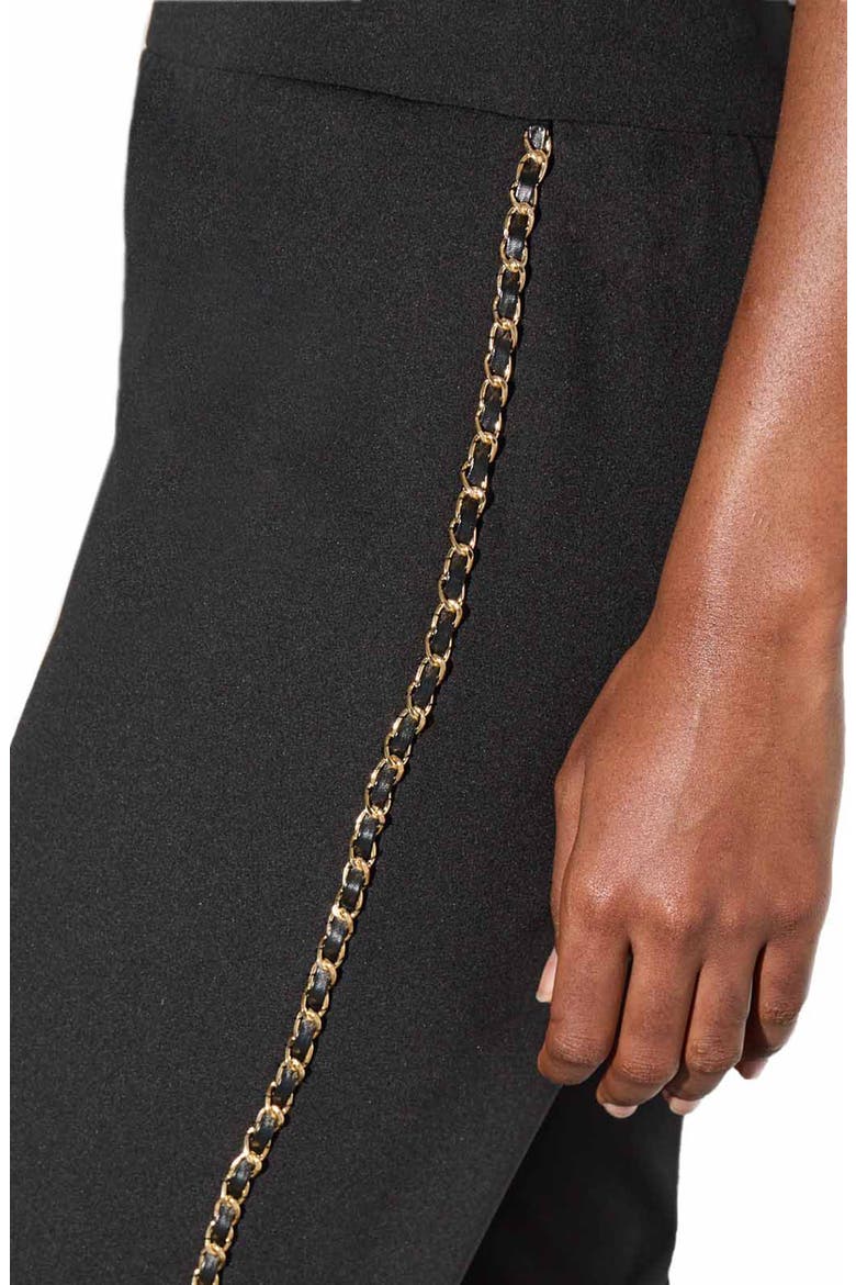 Chain Detail Deco Crepe Tuxedo Pants, Alternate, color, BLACK