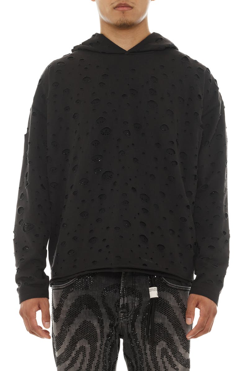 Cult of Individuality Signature Holes French Terry Pullover Hoodie, Main, color, 