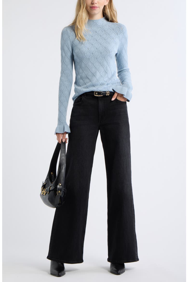 Pointelle High Neck Sweater, Alternate, color, BLUE FOG