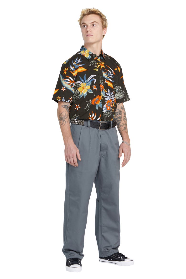 Sunriser Classic Fit Floral Short Sleeve Button-Up Shirt, Alternate, color, STEALTH