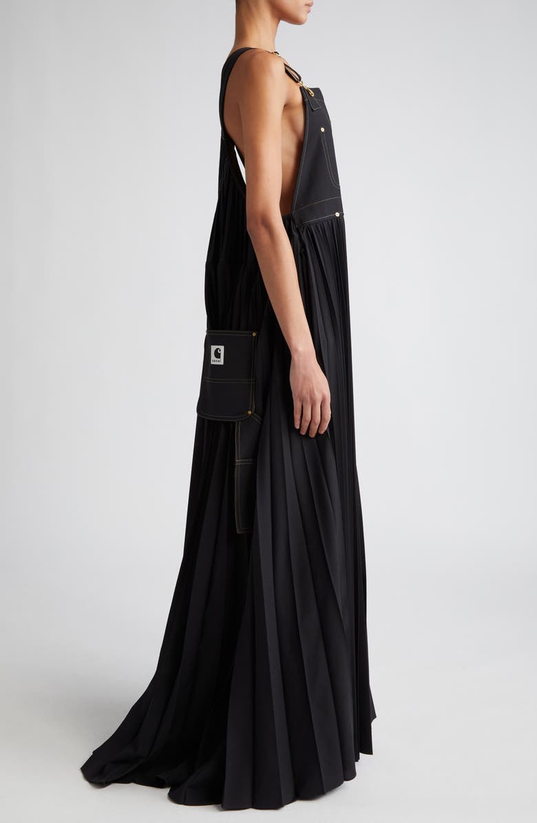 Sacai Carhartt WIP Mixed Media Pleated Skirt Overall Maxi Dress