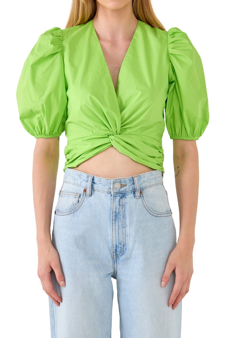 Puff Sleeve Crop Top, Alternate, color, GREEN