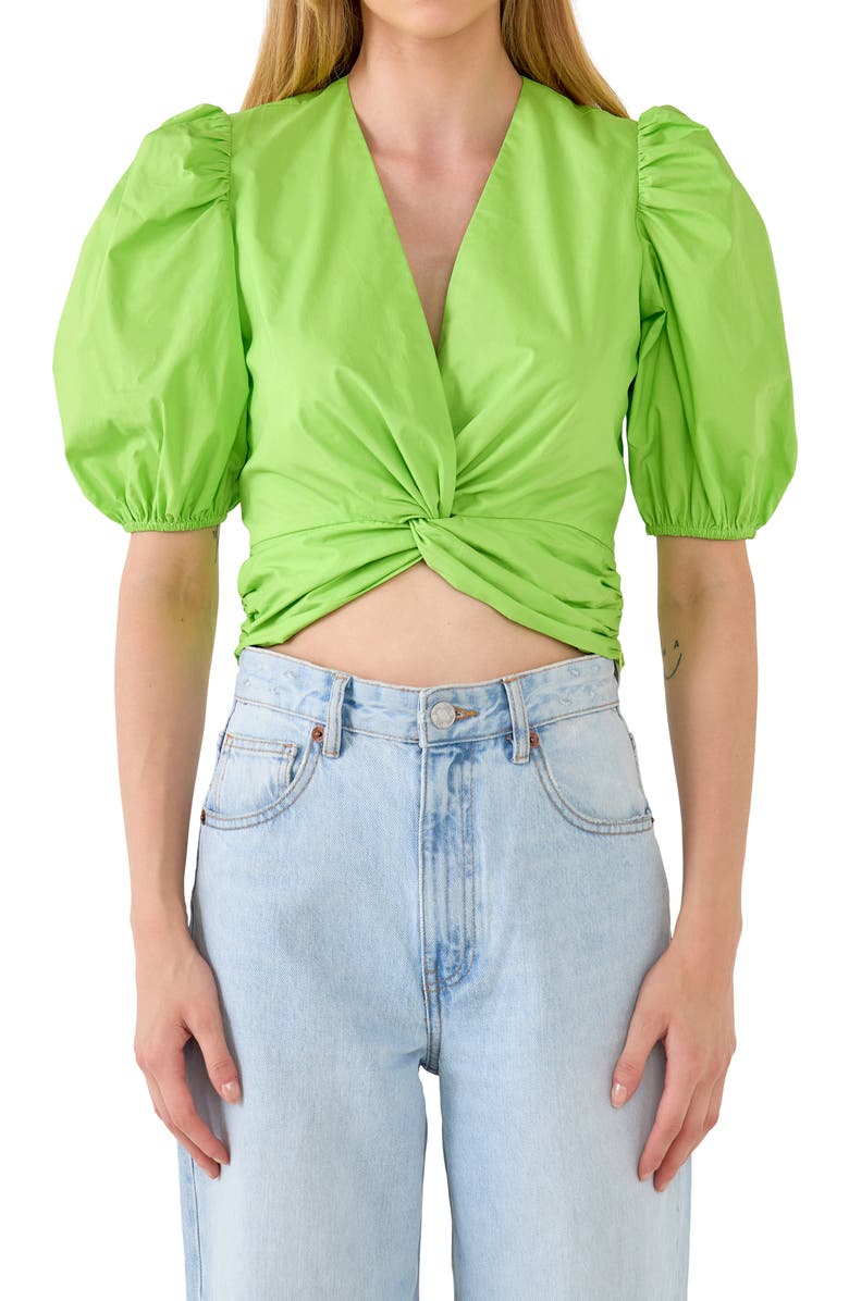 English Factory Puff Sleeve Crop Top, Alternate, color, Green