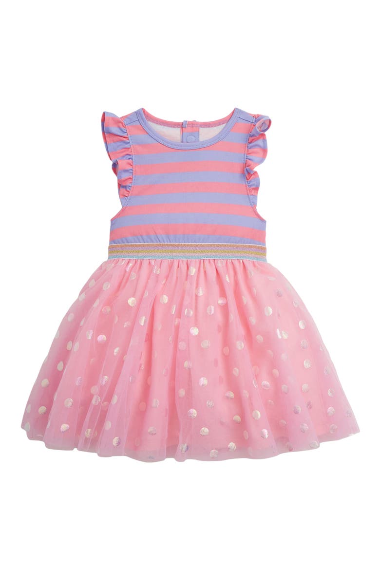 Kids' Shell Pink Stripe Flutter Sleeve Dress, Main, color, PINK