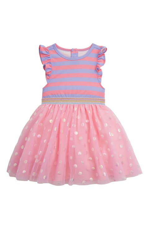 Kids' Shell Pink Stripe Flutter Sleeve Dress (Toddler)