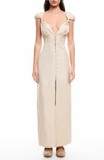 LIONESS Meadow Cap Sleeve Linen Blend Maxi Dress