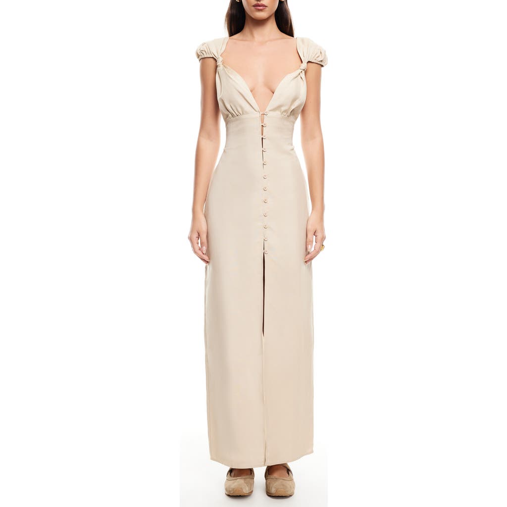 Lioness Meadow Cap Sleeve Linen Blend Maxi Dress In Neutral