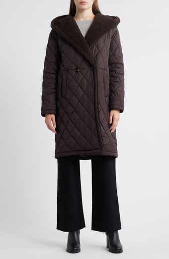 Michael Kors Faux Shearling Lined Quilted Hooded Coat