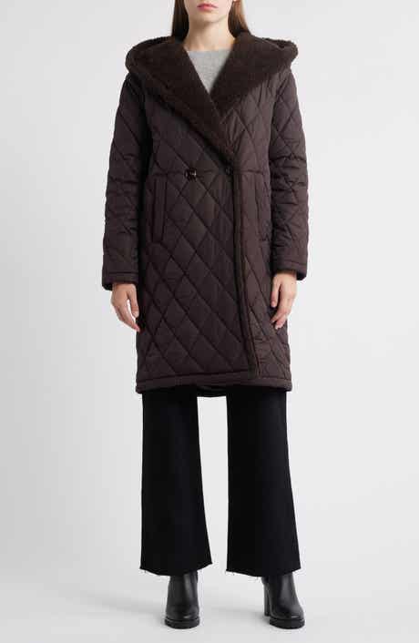 Michael Kors Faux Shearling Lined Quilted Hooded Coat