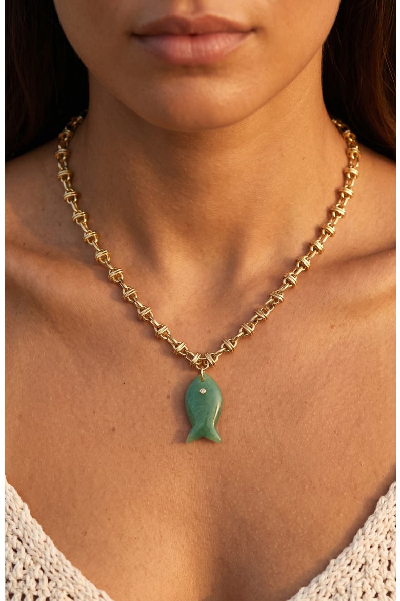 Pisces Pendant Necklace, Alternate, color, GREEN/ GOLD