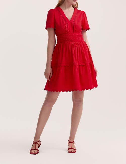 Finery London Reece Ric Rac Trim Cotton Short Dress In Red
