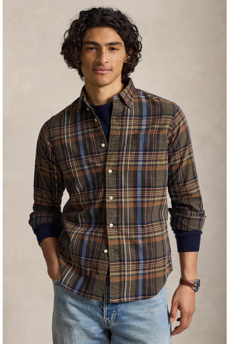 Classic Fit Plaid Oxford Shirt, Alternate, color, GRN/ BROWN