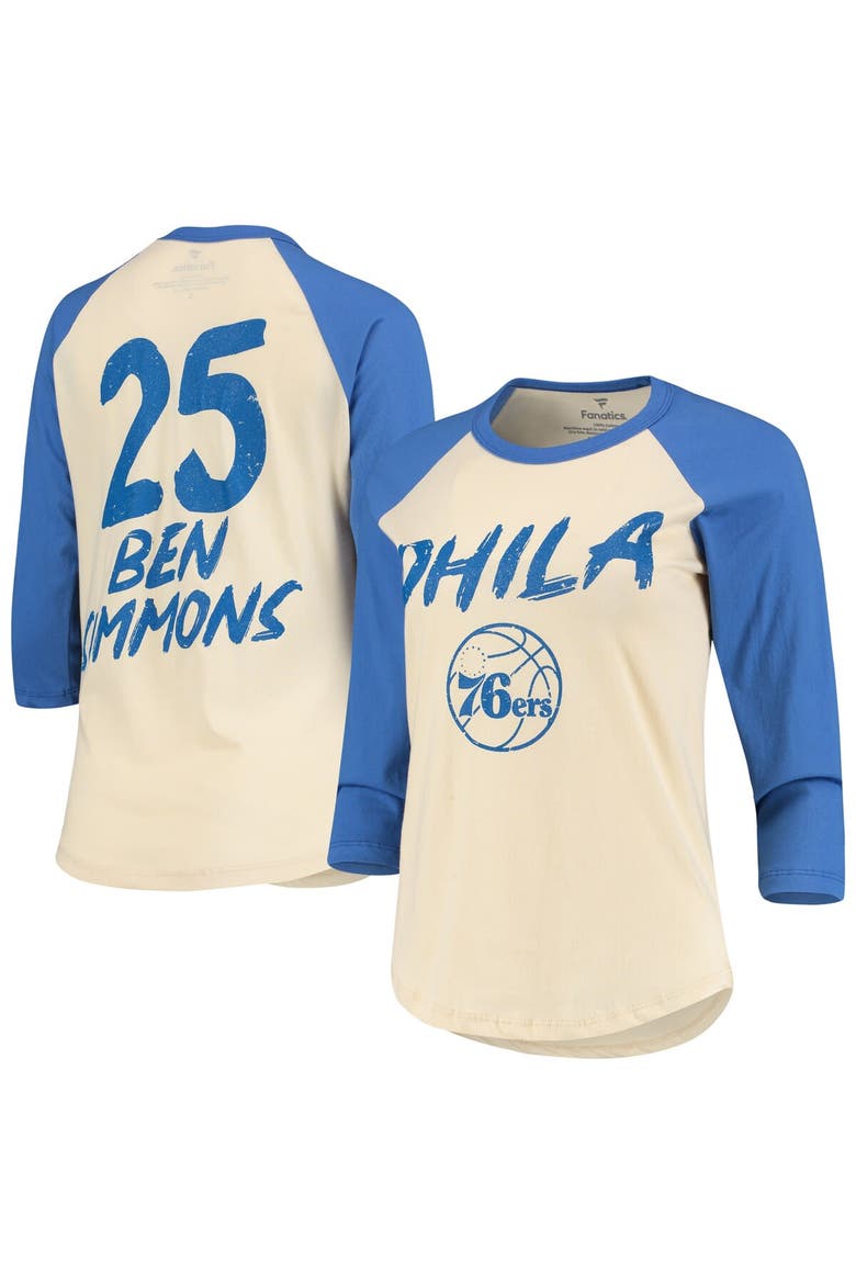 Women's Fanatics Branded Ben Simmons Cream Philadelphia 76ers Raglan 3/4-Sleeve T-Shirt, Main, color, Cream