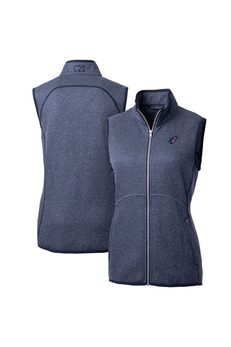 Women's Cutter & Buck Heathered Navy Arizona Cardinals Mainsail Basic Sweater Knit Fleece Full-Zip Vest, Main, color, Heather Navy