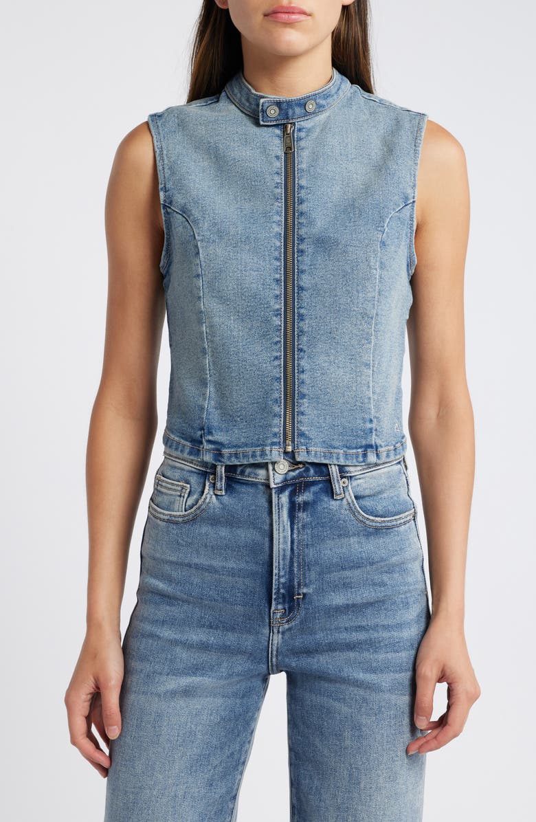 HIDDEN JEANS Denim Biker Vest, Main, color, Medium Wash