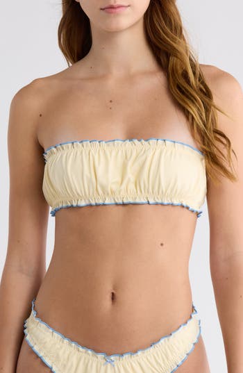 Pacsun Arriety Shirred Bandeau Bikini Top In Brown