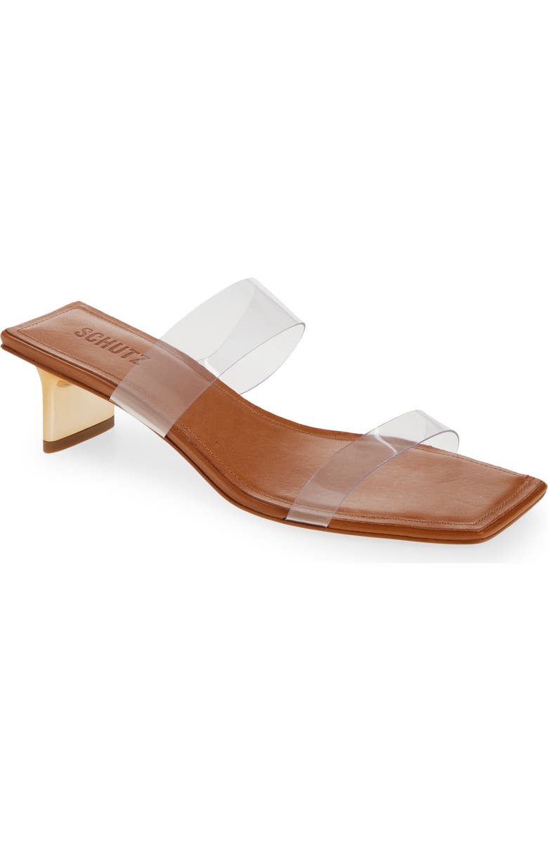 Schutz Ariella Slide Sandal, Main, color, Transparente/ Cuoio Brown