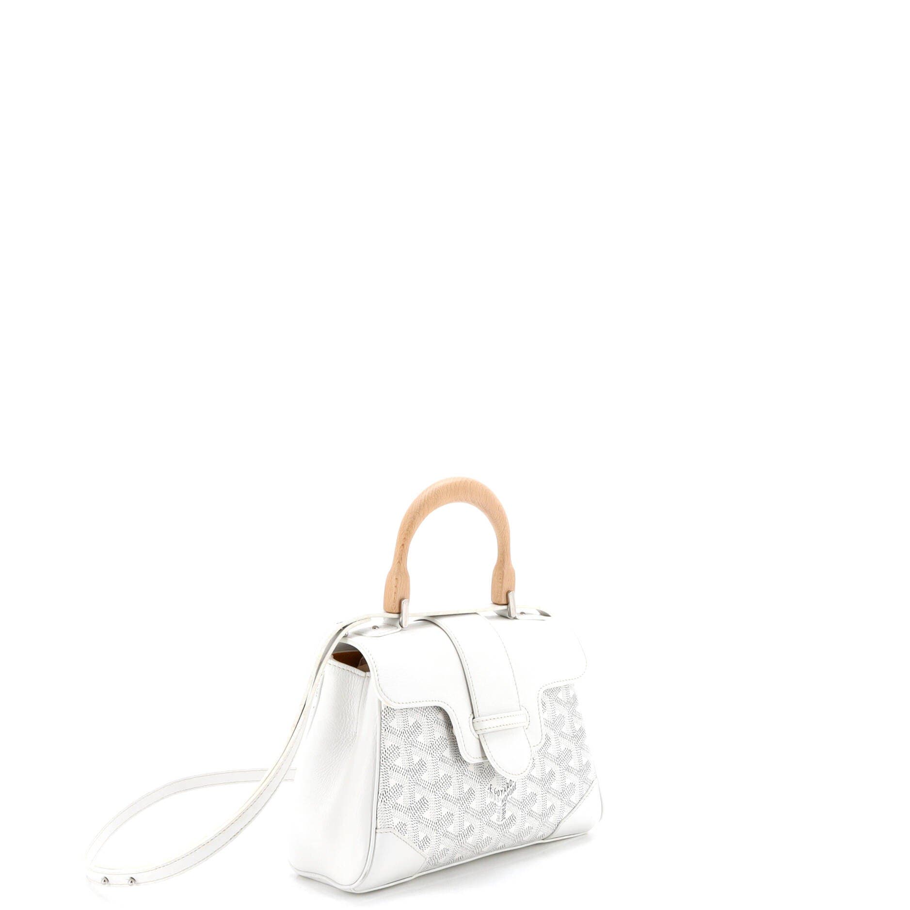 Pre-Owned Goyard Saigon Top Handle Bag Coated Canvas with Leather Mini, Alternate, color, White