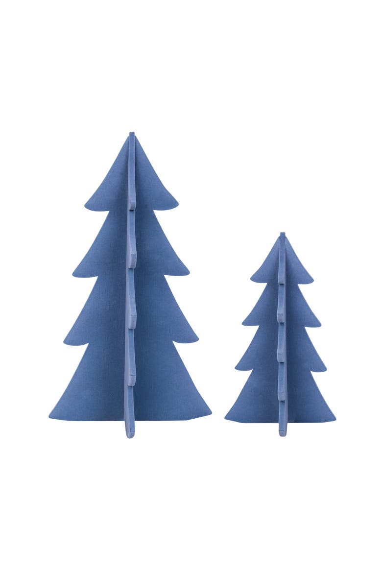 Flocked Blue Tree Figurine Set of 2, Main, color, Blue