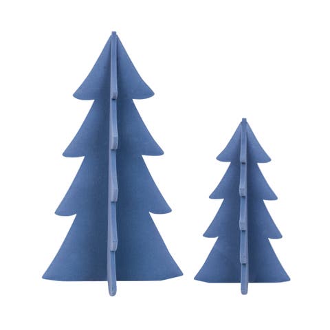 Flocked Blue Tree Figurine Set of 2