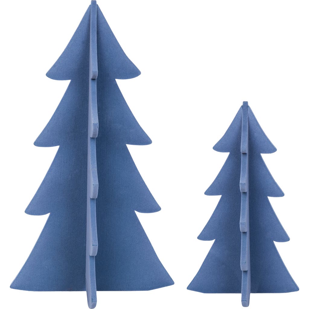 Carol & Frank Flocked Blue Tree Figurine Set Of 2