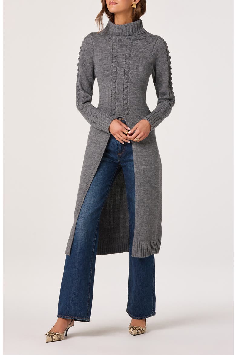 Textured Maxi Turtleneck Sweater, Alternate, color, HEATHER CHARCOAL