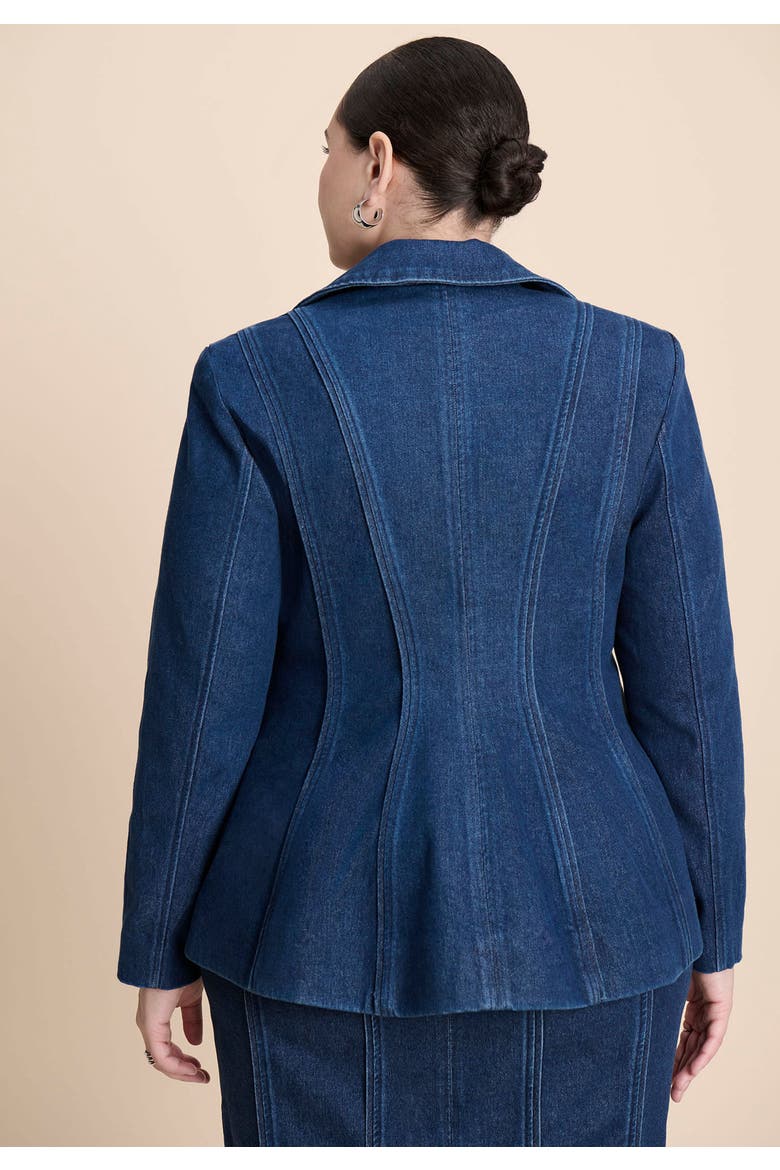 Seamed Denim Peplum Blazer, Alternate, color, MEDIUM WASH