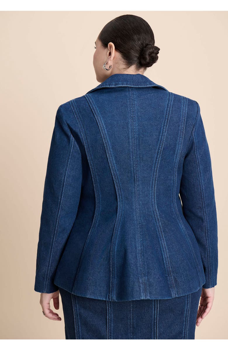 ELOQUII Seamed Denim Peplum Blazer, Alternate, color, Medium Wash