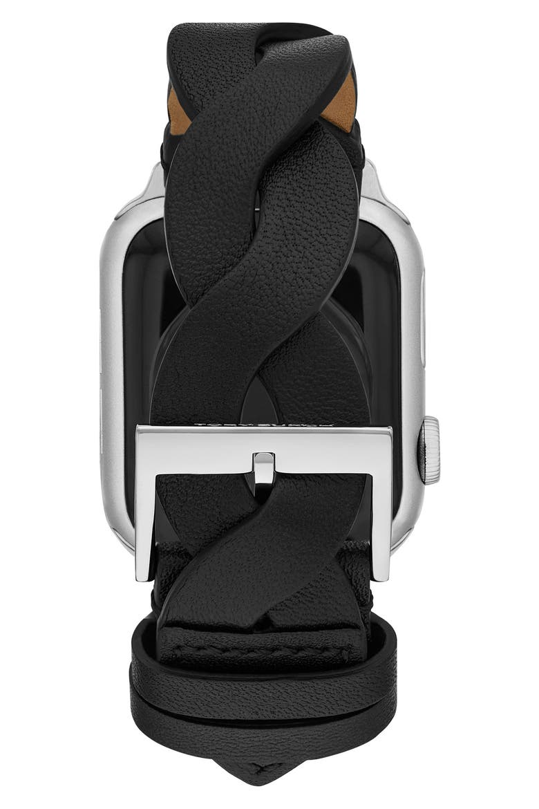 The Miller Braided Leather 20mm Apple Watch® Watchband, Alternate, color, BLACK