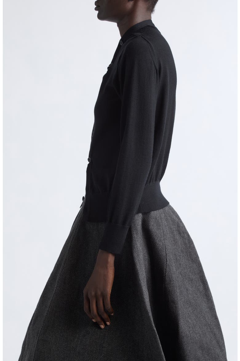 Crumpled Placket Wool Cardigan, Alternate, color, BLACK
