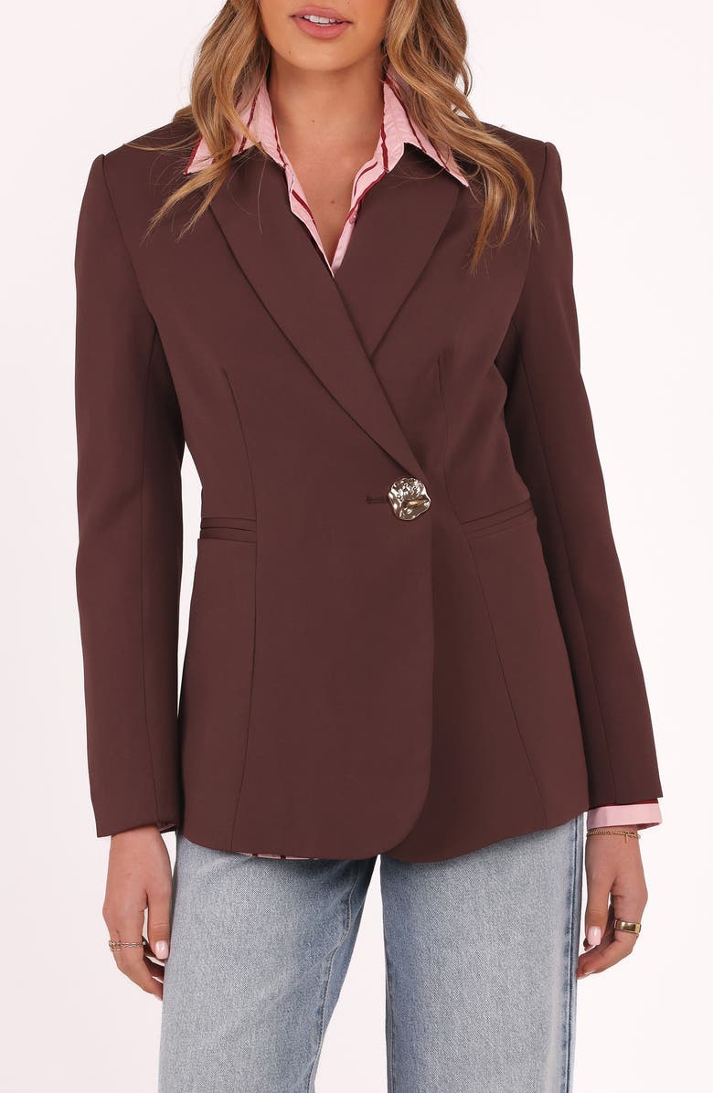 Petal & Pup Leo One-Button Blazer, Main, color, Chocolate Brown