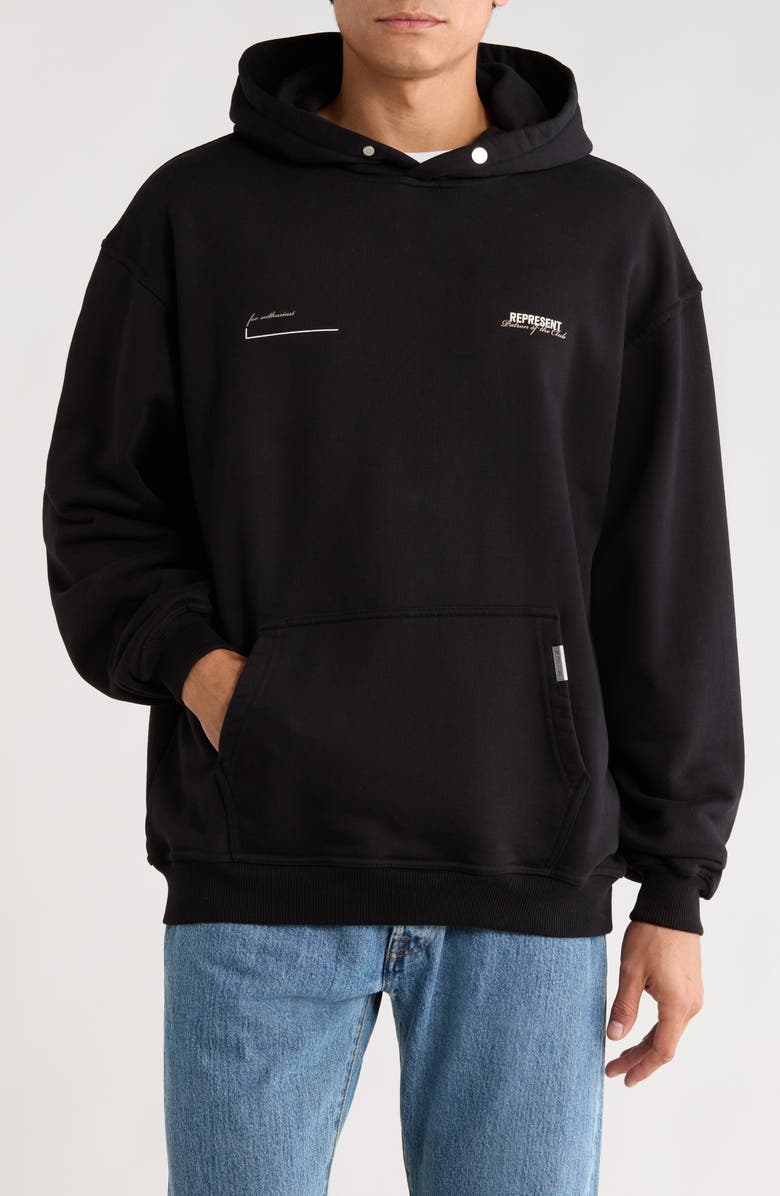Represent Patron of the Club Graphic Hoodie, Main, color, Black