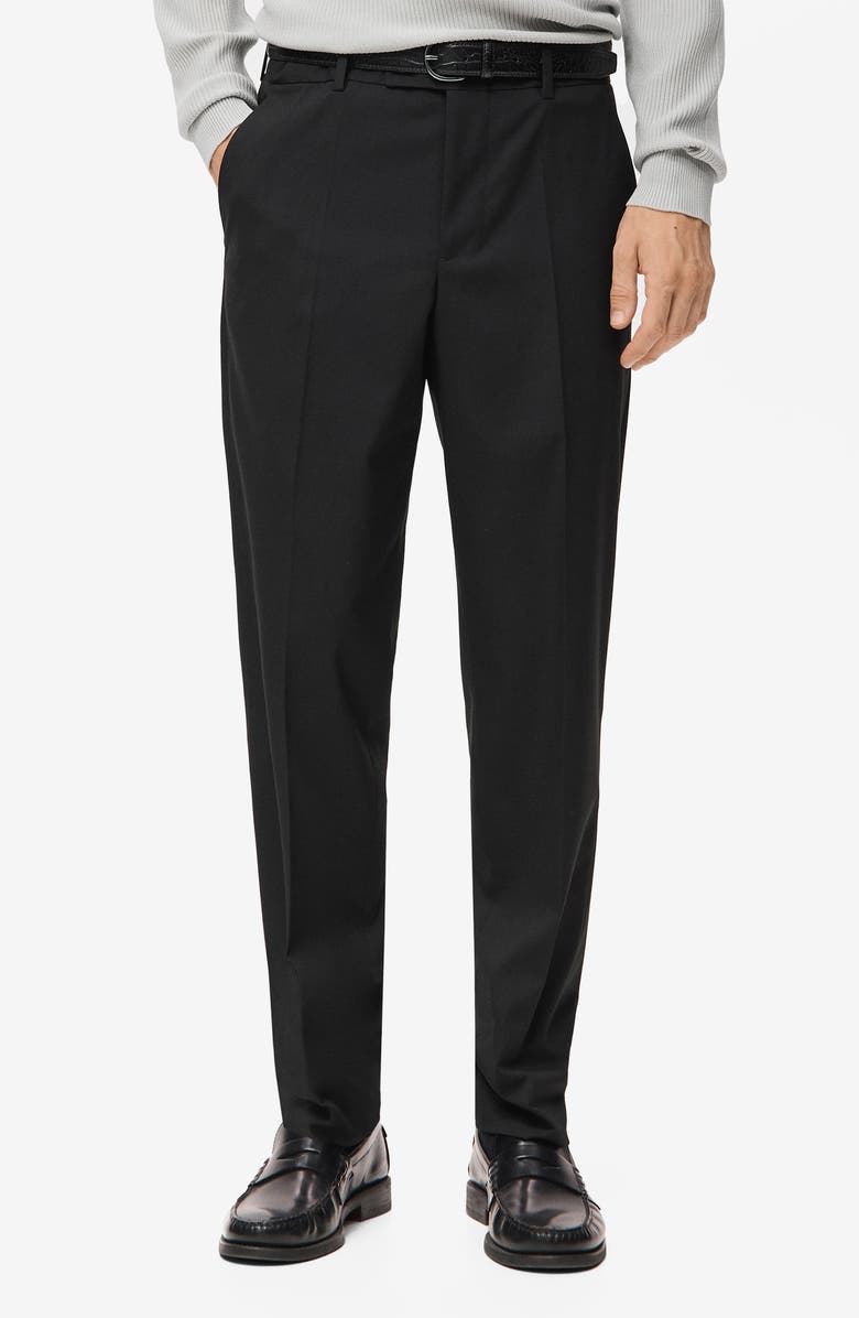 MANGO Pleated Straight Leg Suit Pants, Main, color, Black