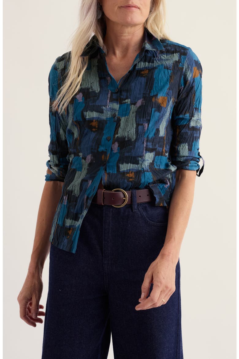 Larissa Crinkled Organic Cotton Shirt, Main, color, PAINT TEXTURE MARITIME