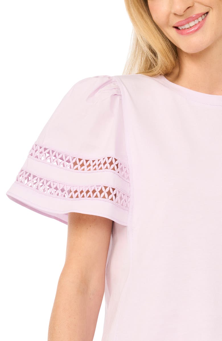 CeCe Embroidered Detail Short Sleeve Cotton Top, Alternate, color, London Fog