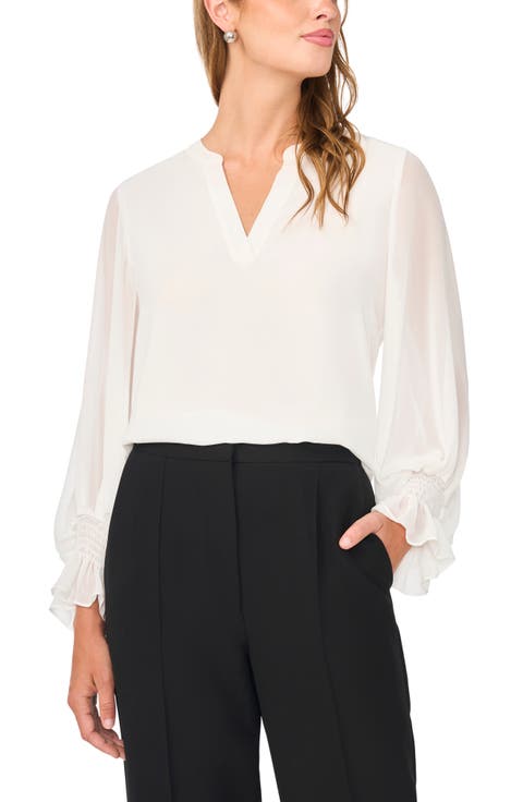 Ruffle Cuff Split Neck Top