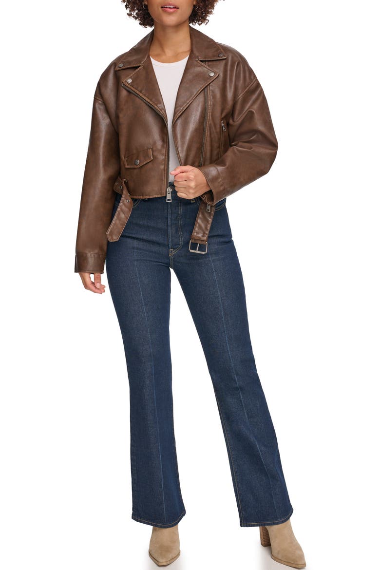Faux Leather Moto Jacket, Alternate, color, SADDLE