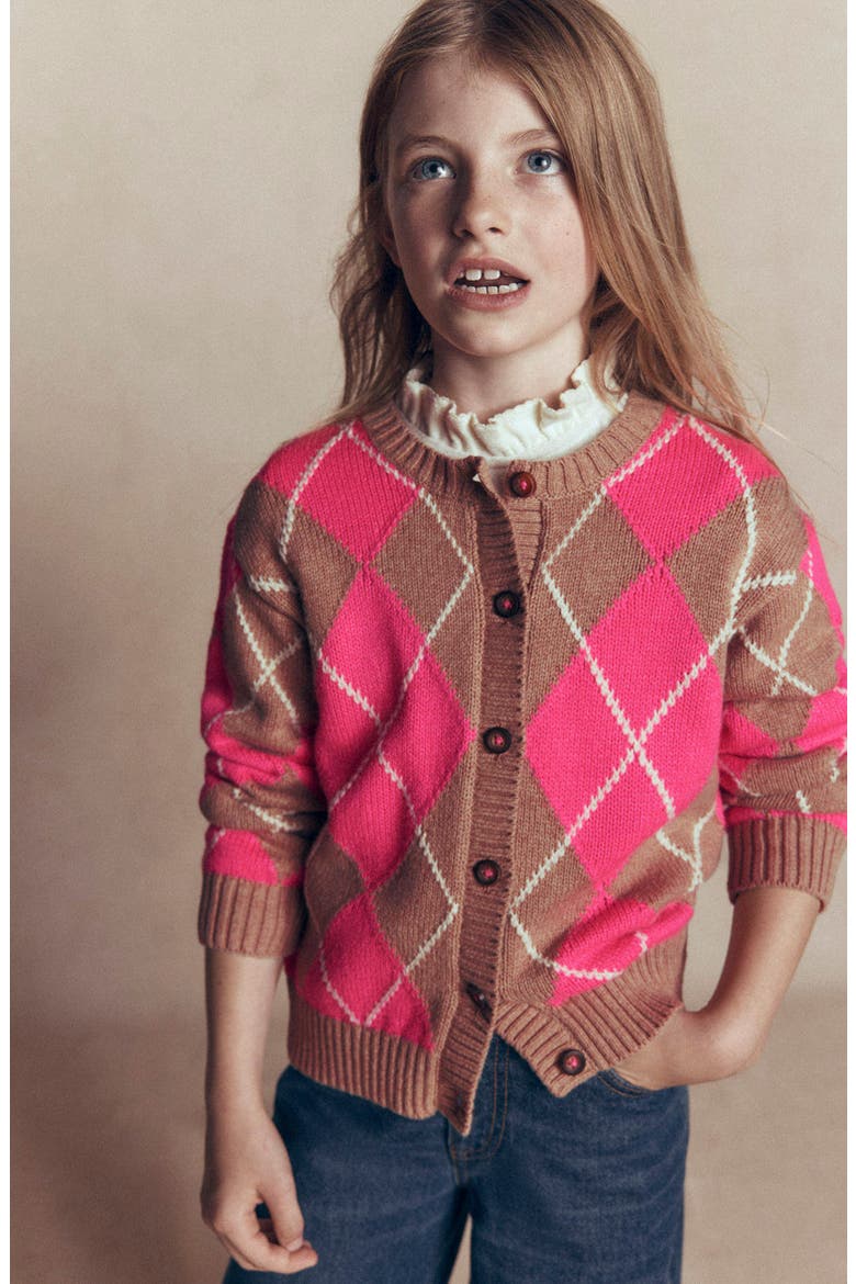Kids' Argyle Cardigan, Alternate, color, CAMEL MELANGE