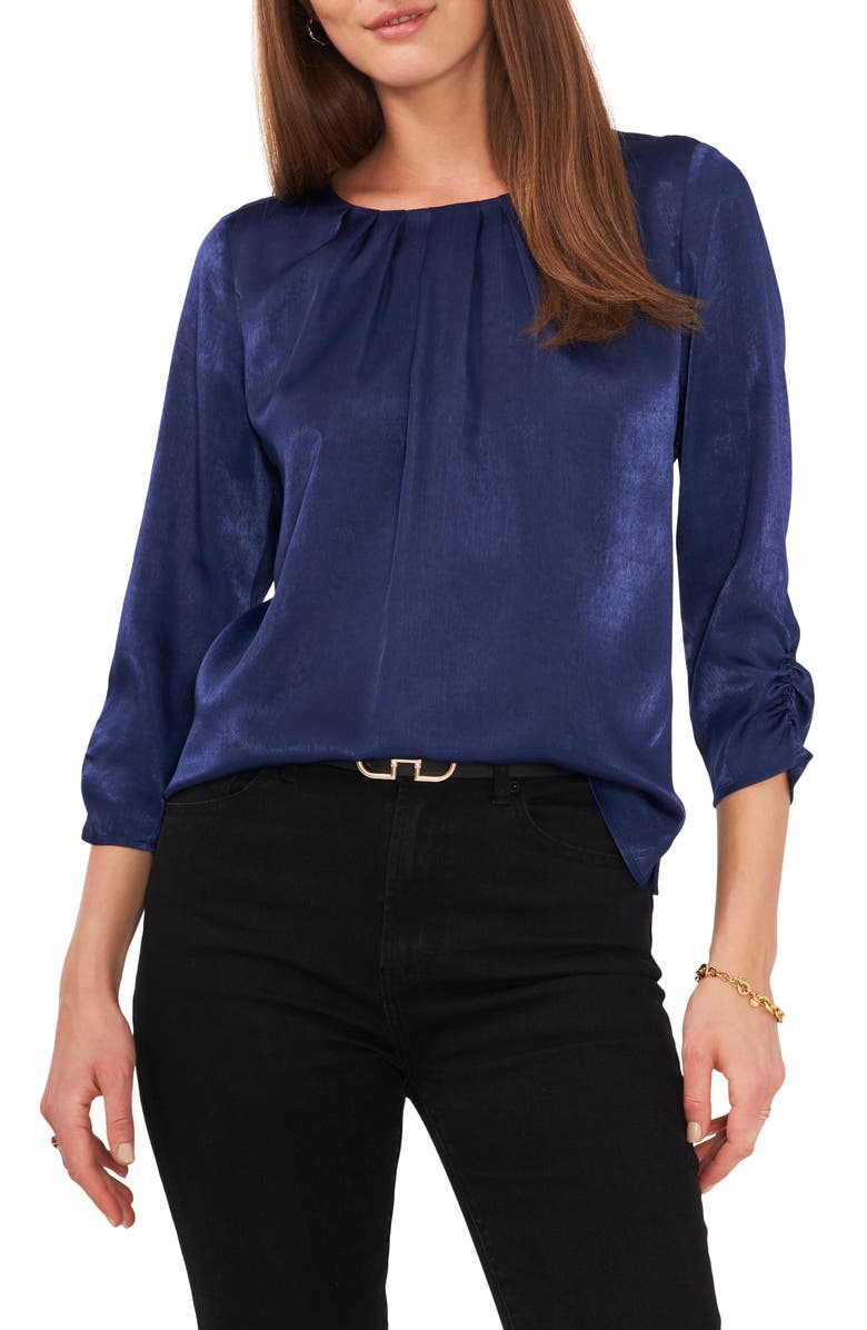 Vince Camuto Pleat Neck Sueded Satin Blouse, Main, color, 