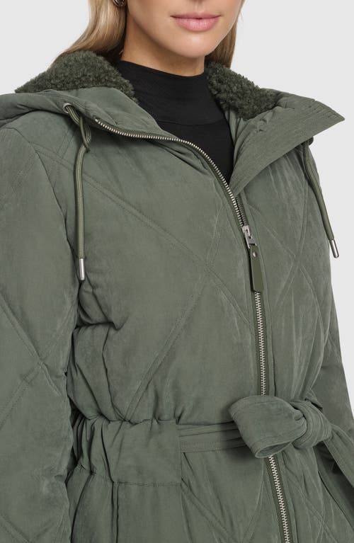 Andrew Marc Hollis Belted Faux Fur Lined Parka In Green