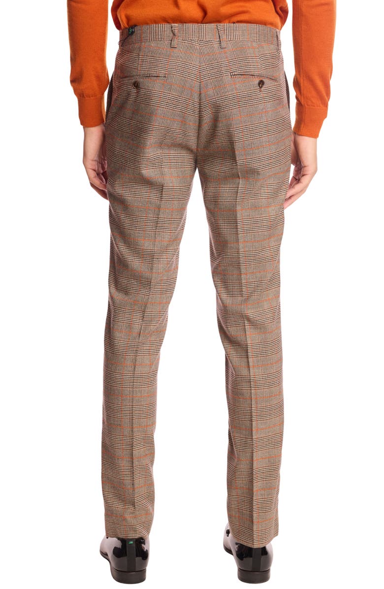 PAISLEY & GRAY Downing Slim Fit Flat Front Plaid Dress Pants, Alternate, color, Orange Pop Prince Of Wales