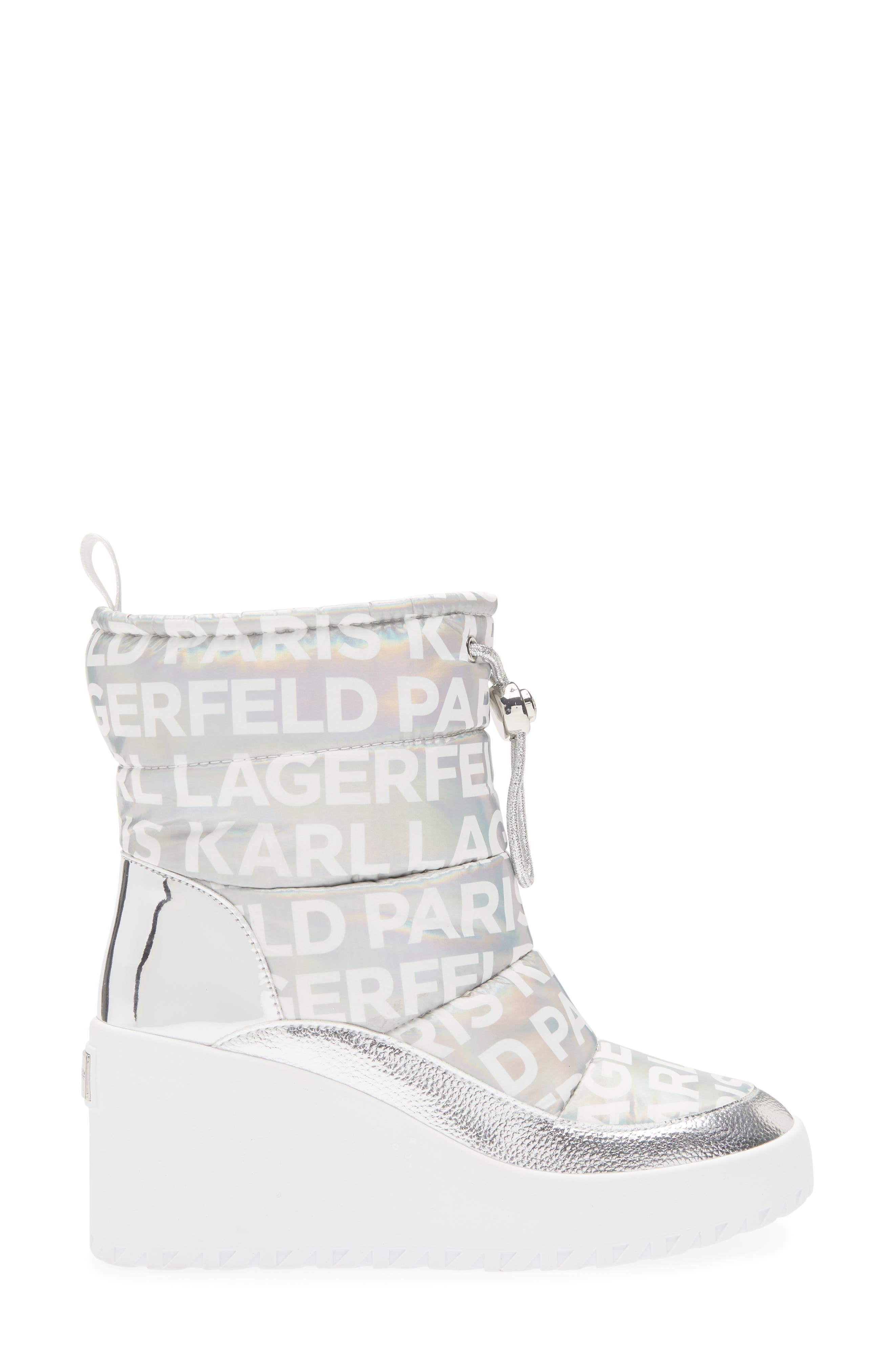 KARL LAGERFELD PARIS Bronwyn Wedge Boot, Alternate, color, Silver Iridescent