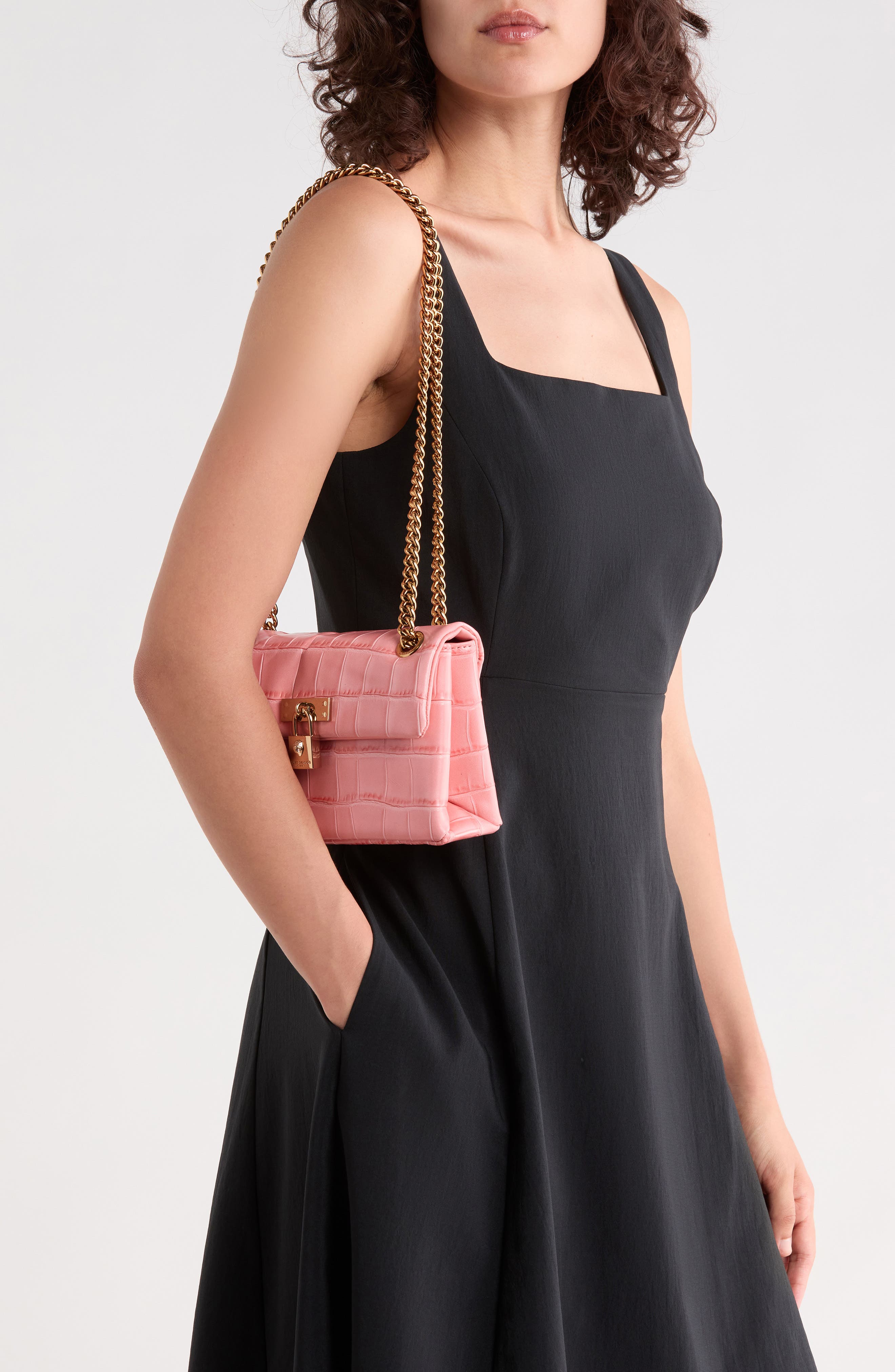 Mini Brixton Croc Embossed Leather Crossbody Bag, Alternate, color, PINK
