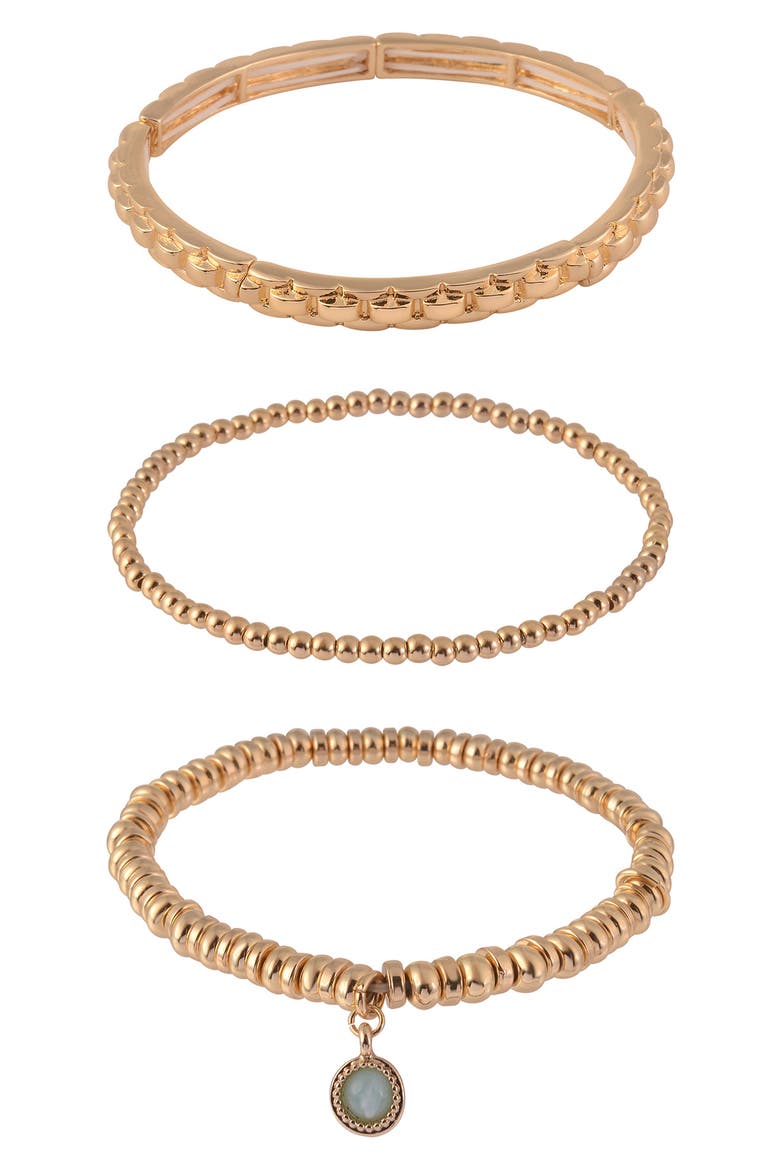 Set of 3 Beaded Stretch Bracelets, Main, color, GOLD