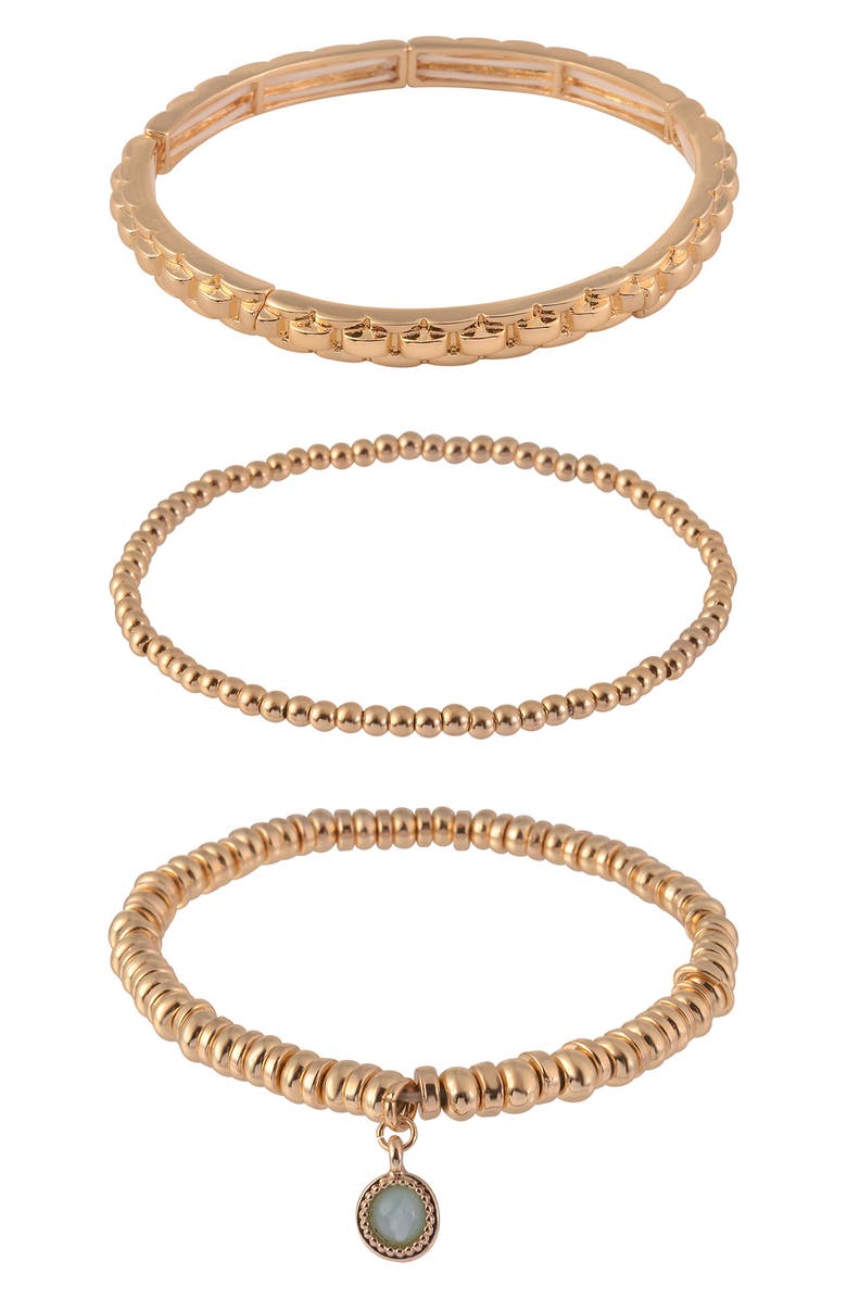 RACHEL Rachel Roy Set of 3 Beaded Stretch Bracelets, Main, color, Gold