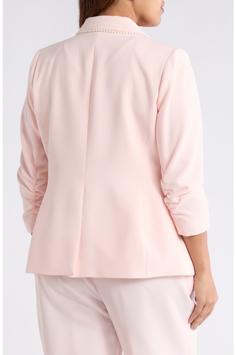 Faux Pearl Detail Ruched Sleeve Blazer, Alternate, color, TEA ROSE