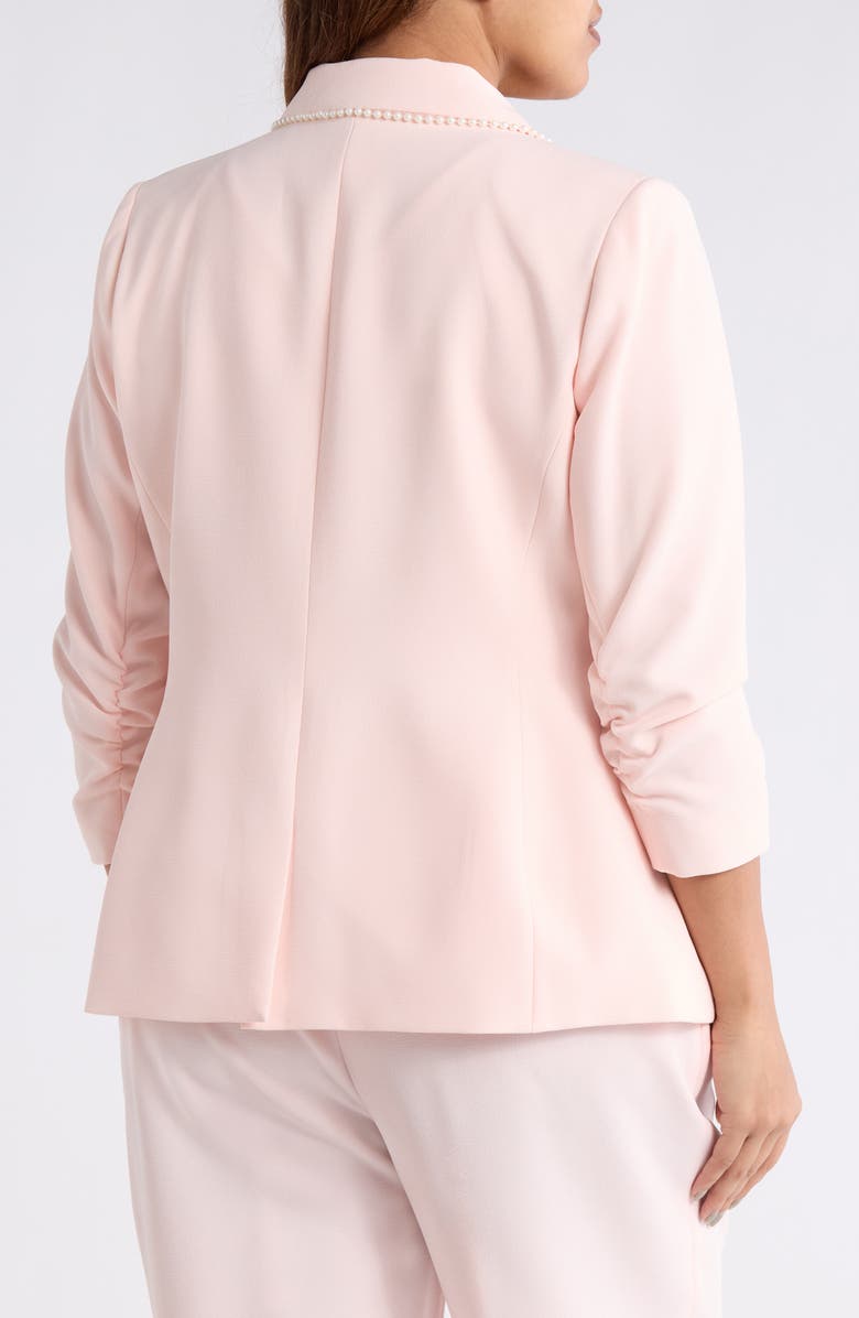Tahari ASL Faux Pearl Detail Ruched Sleeve Blazer, Alternate, color, Tea Rose
